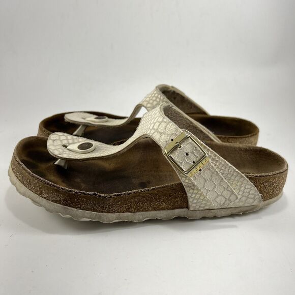 Birkenstock Gizeh Irridescent Snake Skin Sandals Womens Size 37 US 6-6.5 Beige - Picture 4 of 9